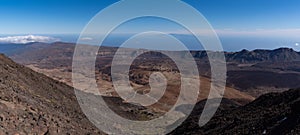 View from Teide ÃâÃÂ¾ Las Canadas Caldera volcano with solidified lava and Montana Blanca mount. Teide national Park, Tenerife,